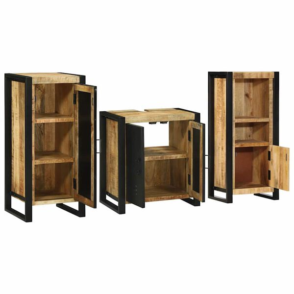 vidaXL Juego de muebles de baño 3 pcs Marrón Madera de mango maciza
