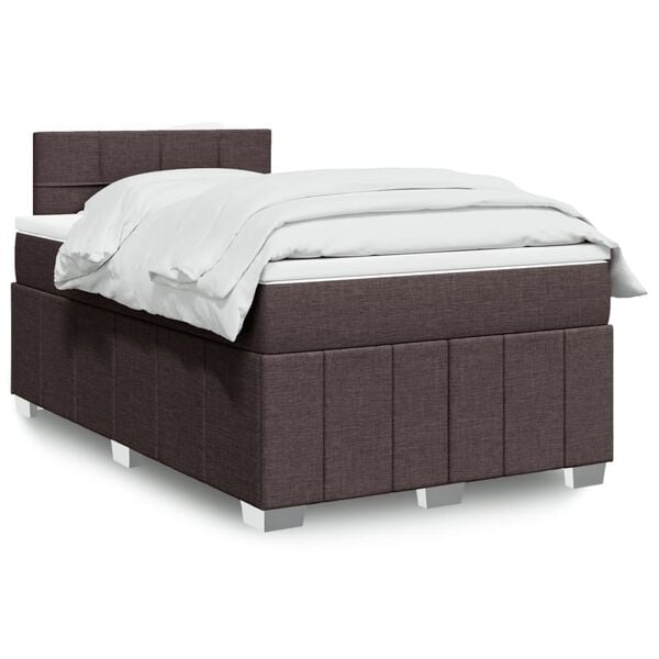vidaXL Cama box spring con colch&oacute;n tela marr&oacute;n oscuro 120x190 cm