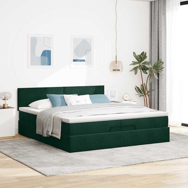 vidaXL Estructura de cama otomana con colch&oacute;n verde oscuro 200x200 cm