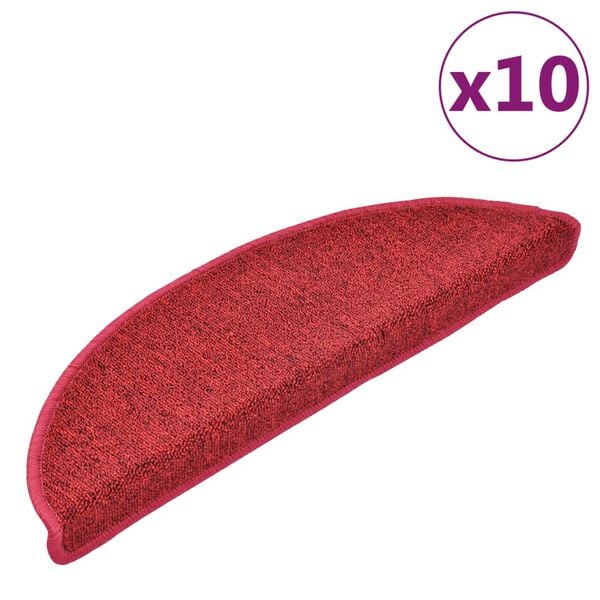 vidaXL Felpudos para escaleras 10 unidades 56x17x3 cm Rojos Semicirculares