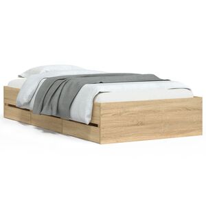 vidaXL Cama con cajones madera ingeniería roble Sonoma 90x200 cm