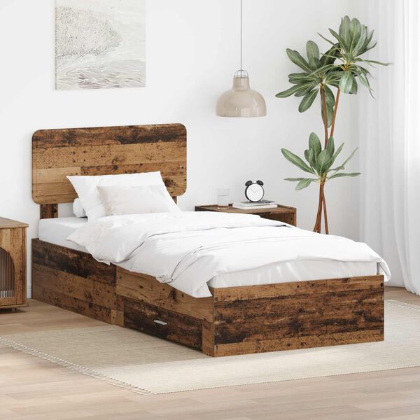 vidaXL Estructura de cama con cabecera Madera vieja 90 x 190 cm