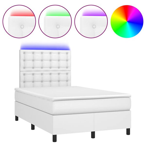 vidaXL Cama box spring colch&oacute;n y LED cuero sint&eacute;tico blanco 120x190 cm