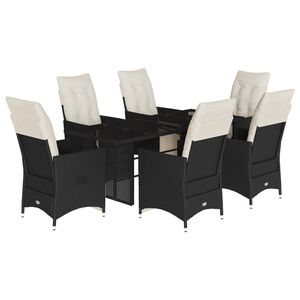 vidaXL Set de comedor de jard&iacute;n 7 pzas y cojines rat&aacute;n sint&eacute;tico negro
