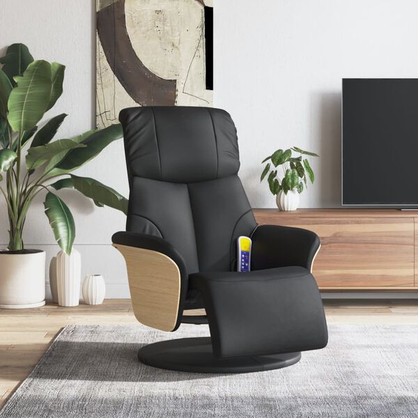 vidaXL Sill&oacute;n reclinable masaje con reposapi&eacute;s cuero sint&eacute;tico negro