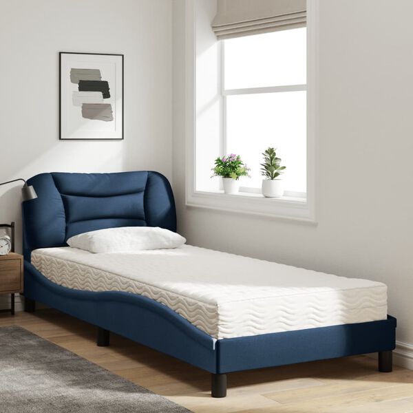 vidaXL Cama con colch&oacute;n Hvar tela azul 90x190 cm
