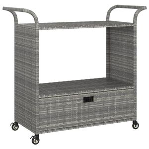 vidaXL Carrito de bar con caj&oacute;n rat&aacute;n sint&eacute;tico gris 100x45x97 cm