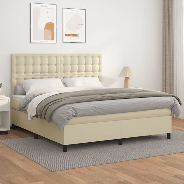 vidaXL Cama box spring con colch&oacute;n cuero sint&eacute;tico crema 180x200 cm
