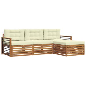 vidaXL Conjunto de sof&aacute;s de exterior con coj&iacute;n 4 pcs Natural y Crema