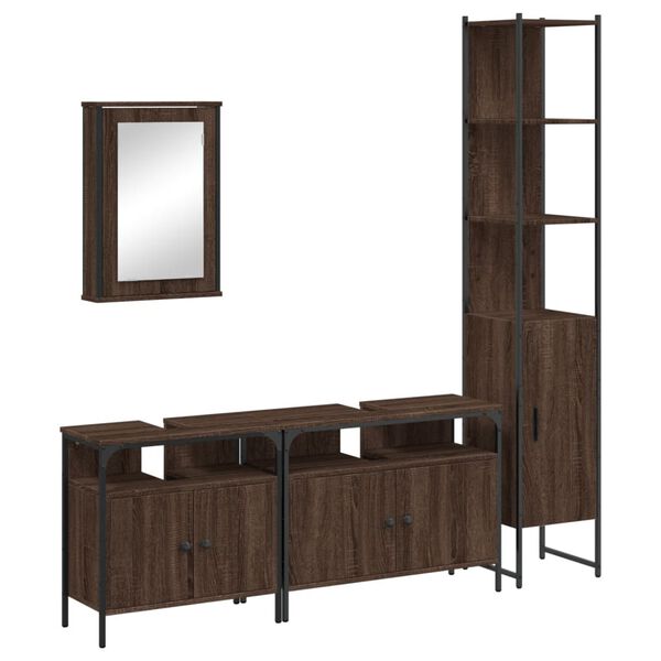 vidaXL Set de muebles ba&ntilde;o 4 pzas madera contrachapada roble marr&oacute;n