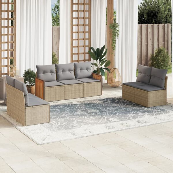vidaXL Set sof&aacute;s de jard&iacute;n 7 piezas y cojines rat&aacute;n sint&eacute;tico beige