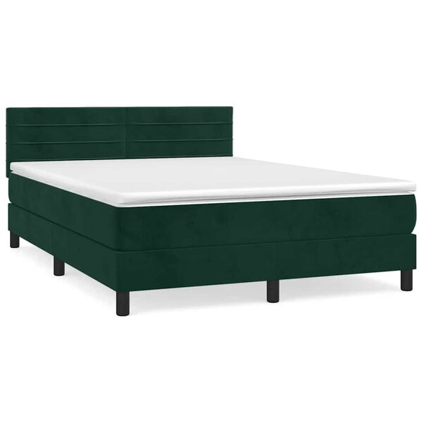 vidaXL Cama box spring con colch&oacute;n terciopelo verde oscuro 140x200 cm