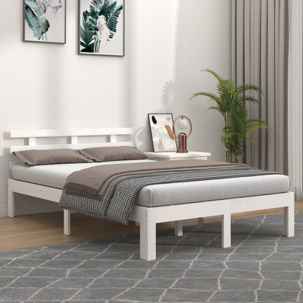 vidaXL Estructura de cama sin colch&oacute;n madera maciza blanco 140x200 cm
