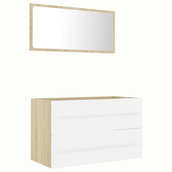 vidaXL Set de muebles de ba&ntilde;o 2 pzas madera contrachapada blanco roble