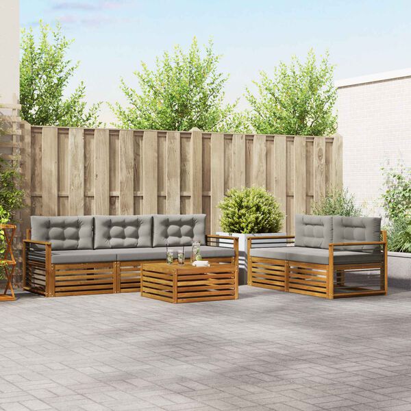 vidaXL Conjunto de sof&aacute;s de exterior 6 pcs Gris Natural y Claro