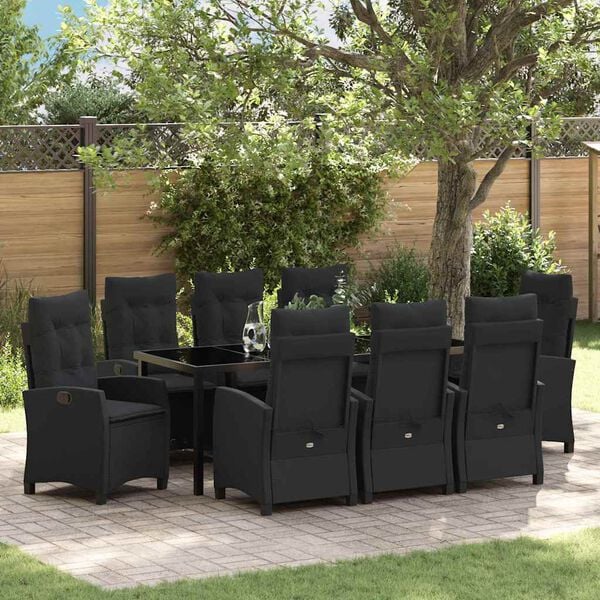 vidaXL Conjunto de Comedor de Jard&iacute;n 9 pcs Negro rat&aacute;n sint&eacute;tico