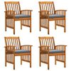 vidaXL Sillas de comedor de jard&iacute;n, 4 piezas con cojines, madera maciza de acacia