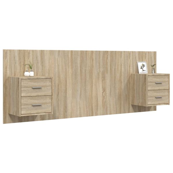 vidaXL Cabecero de cama con mesitas madera contrachapada roble Sonoma