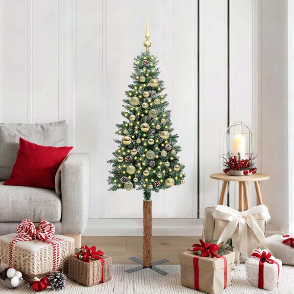 vidaXL Árbol de Navidad Delgado con 150 LED con soporte Verde y 150 cm