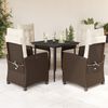 vidaXL Set comedor de jard&iacute;n 5 piezas y cojines rat&aacute;n sint&eacute;tico marr&oacute;n