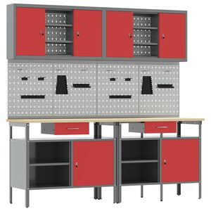 vidaXL Conjunto de banco de trabajo con caj&oacute;n 8 pcs Rojo y Gris