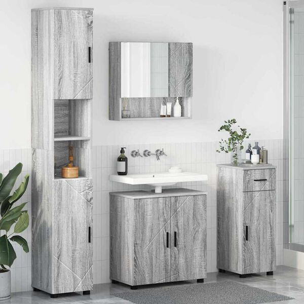 vidaXL Juego de muebles de baño 4 pcs Gris sonoma Madera contrachapada