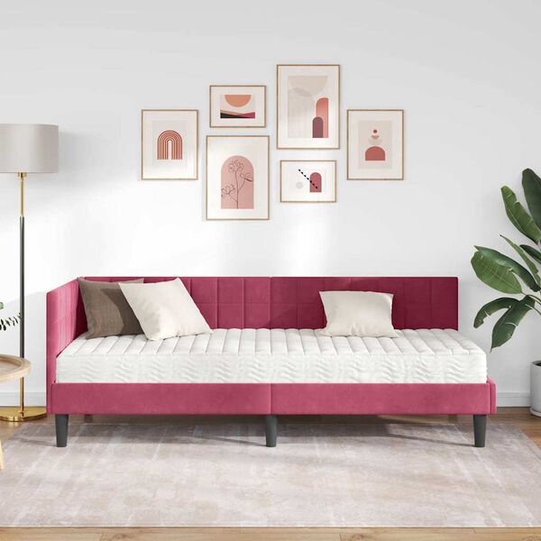 vidaXL Estructura de Cama Esquina con Colch&oacute;n 2 pcs Verde Terciopelo