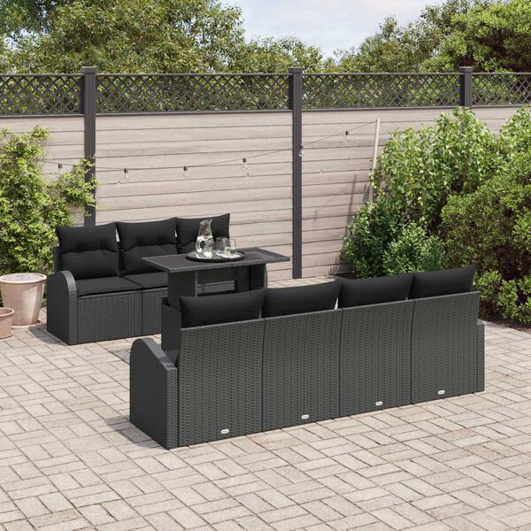 vidaXL Conjunto de sofá de jardín 8 pcs Negro Rattan de Poliéster