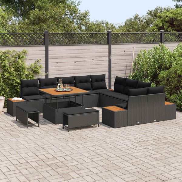 vidaXL Conjunto de sof&aacute;s de jard&iacute;n 13 pcs Negro rat&aacute;n sint&eacute;tico