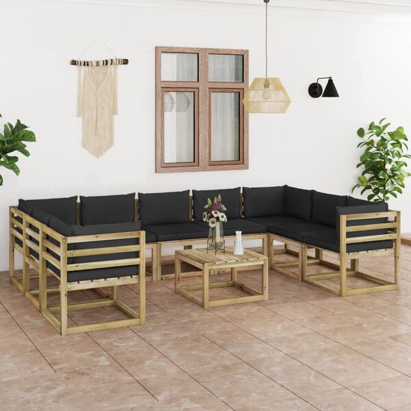 vidaXL Set de muebles de jard&iacute;n 10 pzas con cojines madera impregnada