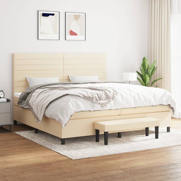 vidaXL Cama box spring con colch&oacute;n tela color crema 200x200 cm