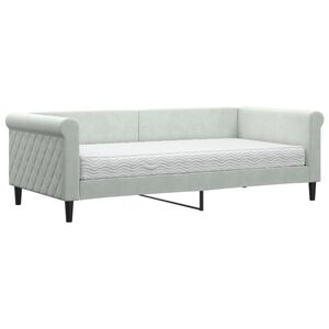 vidaXL Sof&aacute; cama con colch&oacute;n terciopelo gris claro 90x190 cm
