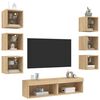 vidaXL Muebles TV pared con LED 8 pzas madera ingeniería roble Sonoma