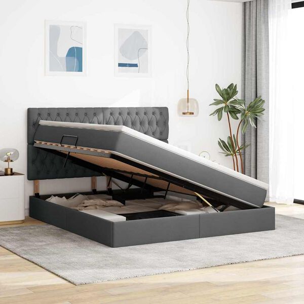 vidaXL Cama con almacenamiento y colch&oacute;n Gris oscuro 160 x 200 cm