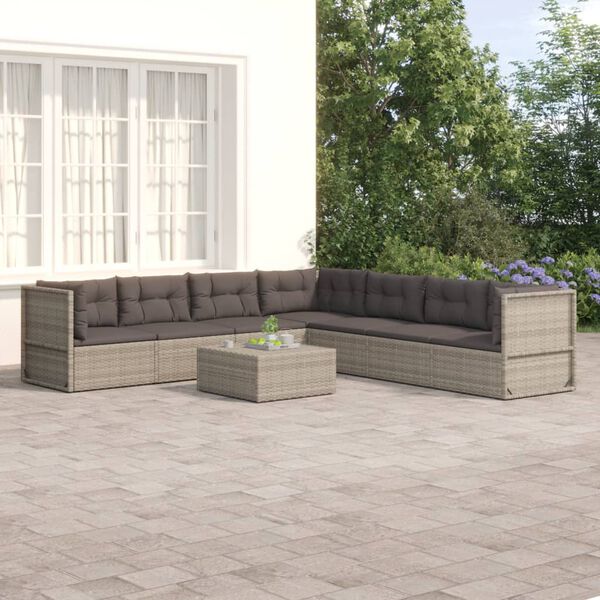 vidaXL Set de muebles de jard&iacute;n 7 pzas y cojines rat&aacute;n sint&eacute;tico gris