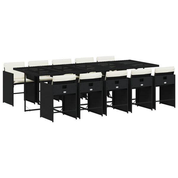 vidaXL Set de comedor jard&iacute;n 11 pzas con cojines rat&aacute;n sint&eacute;tico negro