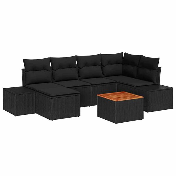 vidaXL Conjunto de sof&aacute;s de jard&iacute;n 7 pcs Negro rat&aacute;n sint&eacute;tico