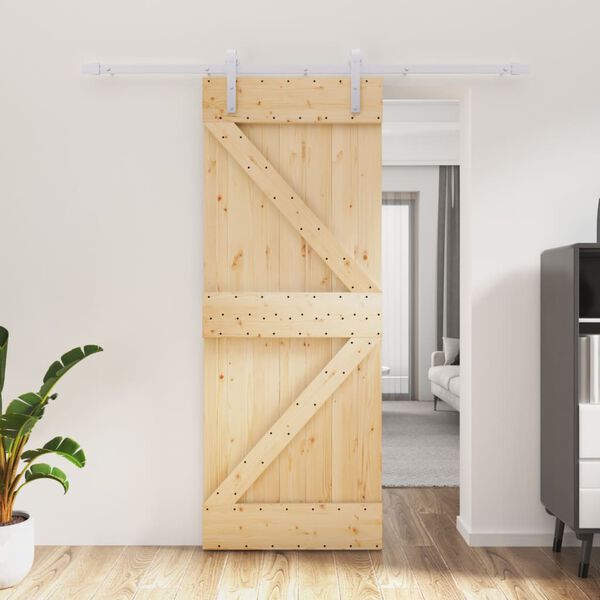 vidaXL Puerta corredera con herrajes madera maciza de pino 80x210 cm
