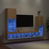 vidaXL Muebles TV pared con LED 4 pzas madera ingenier&iacute;a roble Sonoma