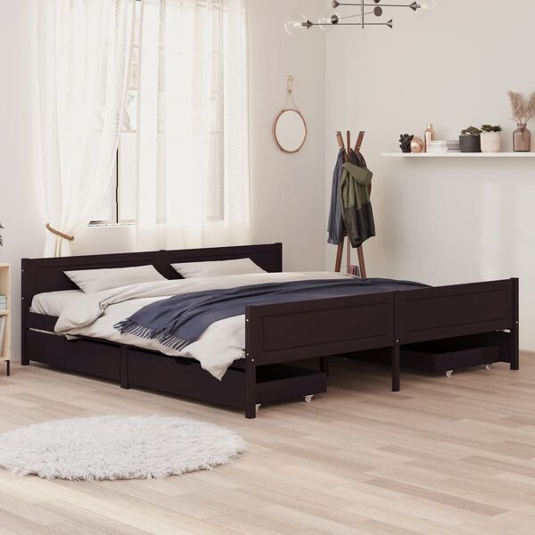 vidaXL Estructura cama 4 cajones madera pino marr&oacute;n oscuro 180x200 cm