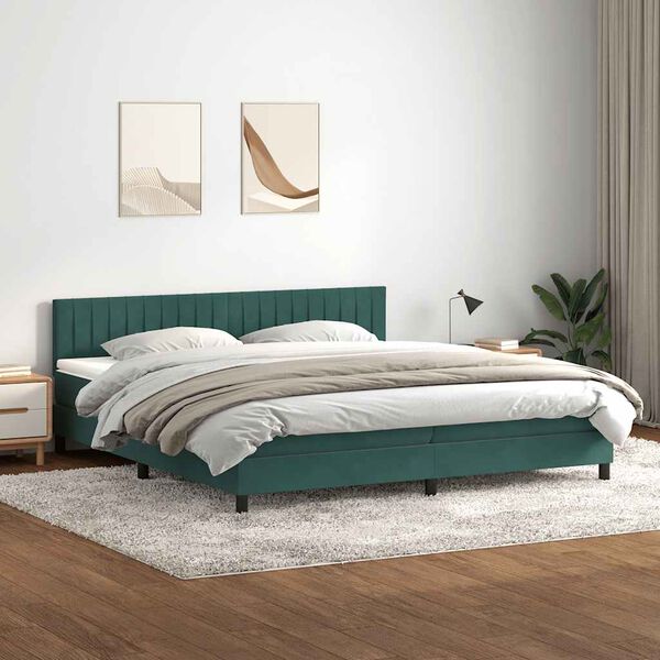 vidaXL Cama box spring con colch&oacute;n terciopelo verde oscuro 180x220 cm
