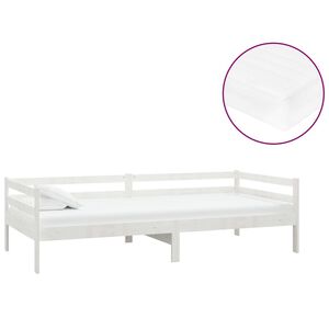 vidaXL Sof&aacute; cama con colch&oacute;n madera de pino maciza blanco 90x200 cm