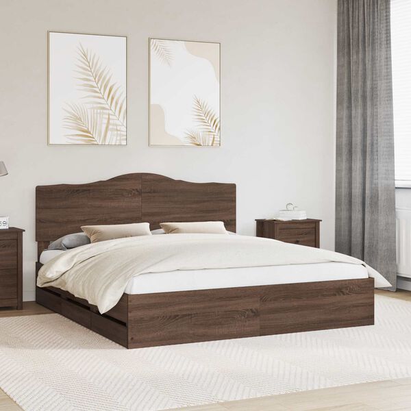 vidaXL Estructura de cama Roble marr&oacute;n 200 x 200 cm Madera Ingenieril