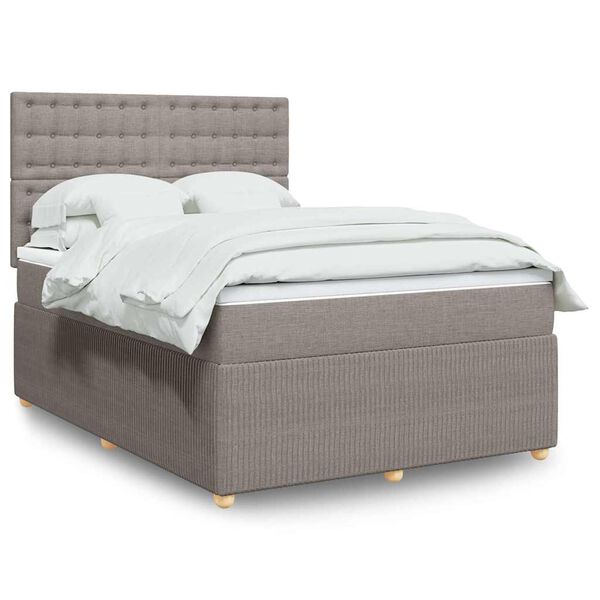vidaXL Cama box spring con colch&oacute;n tela gris taupe 140x200 cm