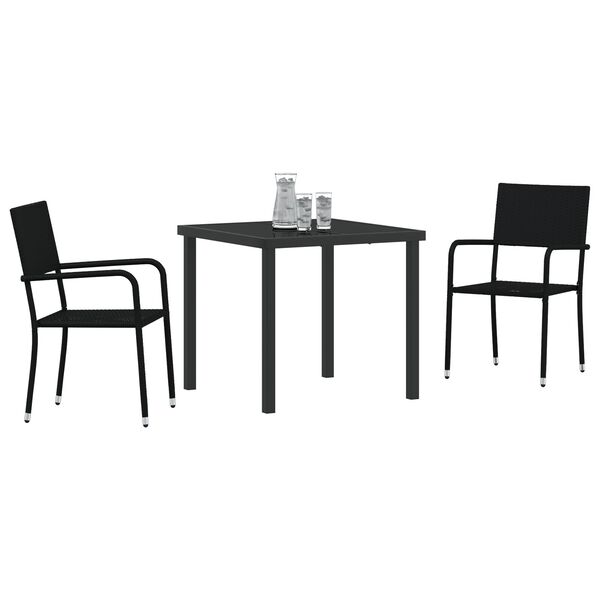 vidaXL Conjunto de Comedor de Jardín 3 pcs Negro ratán sintético