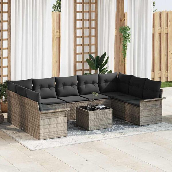 vidaXL Conjunto de sofá de jardín 10 pcs Gris ratán sintético