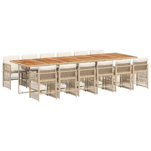 vidaXL Set comedor de jard&iacute;n con cojines 13 pzas rat&aacute;n sint&eacute;tico beige