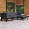 vidaXL Muebles de jard&iacute;n 4 pzas con cojines negro madera de pino