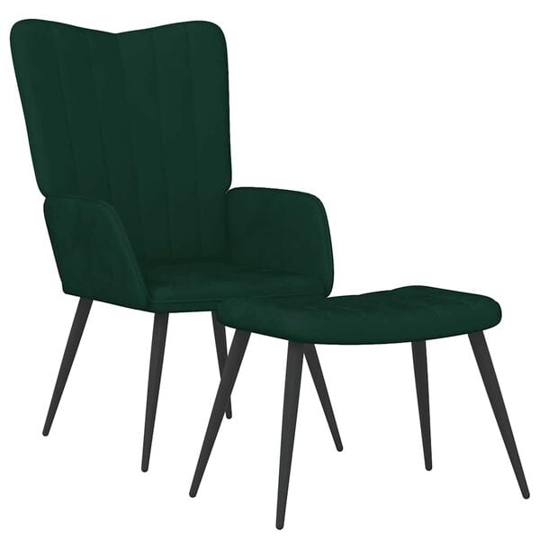 vidaXL Sill&oacute;n de relax con taburete terciopelo verde oscuro