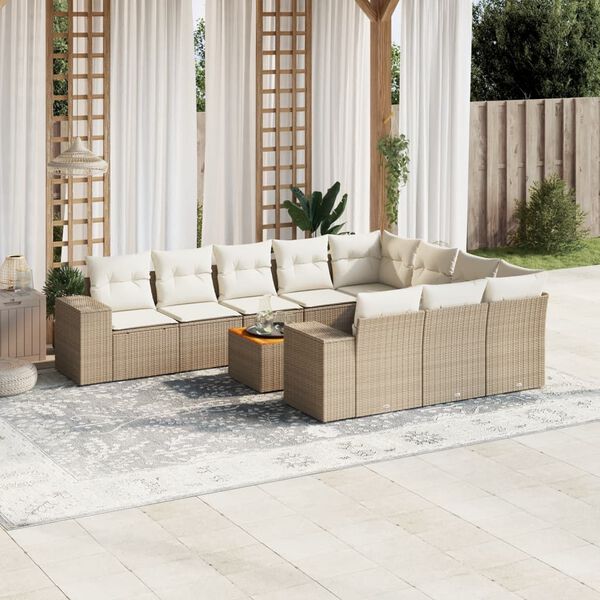 vidaXL Set de sof&aacute;s de jard&iacute;n 11pzas con cojines rat&aacute;n sint&eacute;tico beige